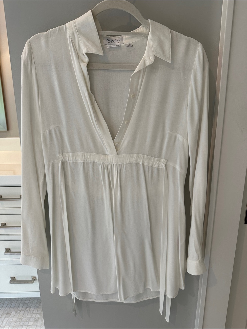 Seraphine Maternity White Maternity Blouse - Elegant Long Sleeve Nursing Top